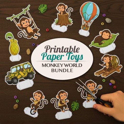 Printable Monkey Safari Paper Toy Bundle - 3D Backdrops & Storage - Etsy Australia