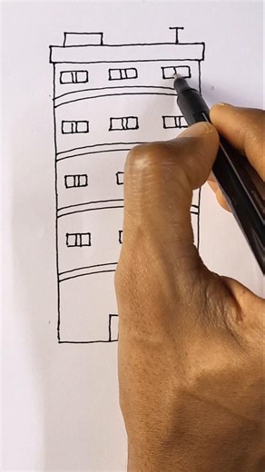 Flat drawing easy | Apartment building house drawing #shorts #ytshorts #drawing #building