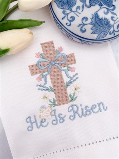 Floral Cross Stitch Cross With Bow Machine Embroidery Design - Etsy