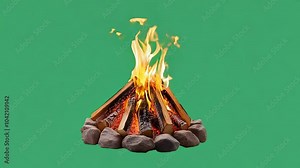 campfire motion on green screen, Bonfire lit in green screen background, generative ai Stock Video