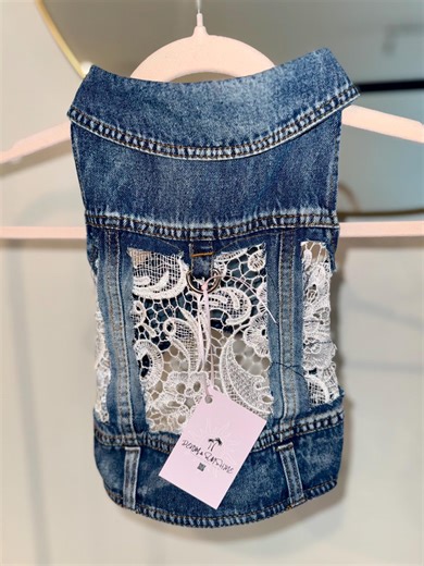Dog Lace Denim Jacket With Harness Loop - Etsy