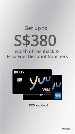 Wouldn’t it be nice if your daily commutes and grocery runs come with rewards? DBS yuu Card gives you up to 18% cash rebates at SimplyGo, Cold Storage, Giant and more. Apply now and get up to S$380 worth of cashback and Esso Fuel Discount Vouchers. Subject to qualifying criteria. | DBS