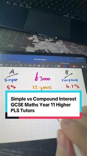 GCSE Maths simple vs compound interest exam question for year 11 students. This covers AQA and edexcel exam boards, but the question would only appear on a higher tier paper #exams #gcsemaths #gcse #gcses #year11