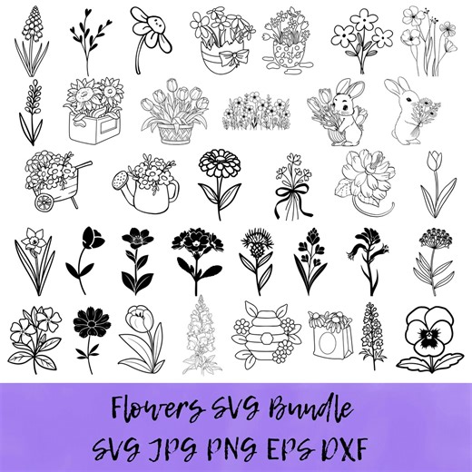 Springtime SVG PNG Bundle: Spring Line Art Illustrations (digital Download) - Etsy
