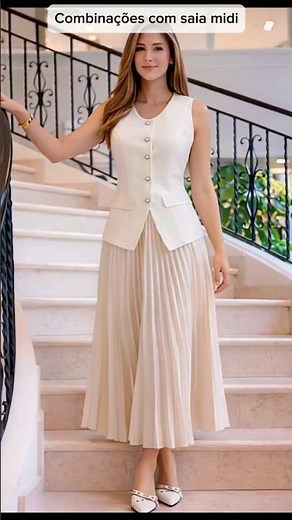 Combinações elegantes com saia midi | Qual o seu favorito 1,2,3,4? #moda #oquevestir #saiamidi