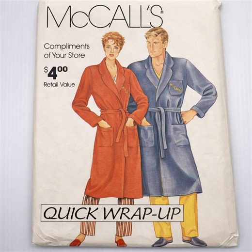 Vintage Mccall’s Quick Wrap-up Robe Pattern | Unisex Sewing Pattern | Loungewear Robe | Men’s & Women’s Sizes | Retro 1980s Style - Etsy