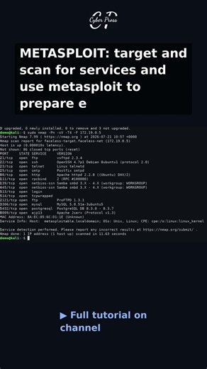 Metasploit Tutorial: From Nmap Scan to Remote Shell in 60 Seconds #Shorts