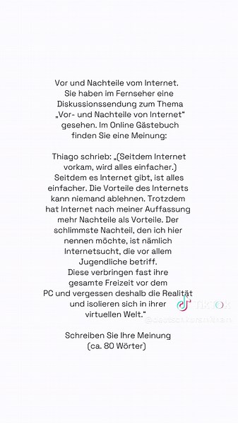 Teil 2 Schreiben - B1 Deutsch Prüfung. Vor- und Nachteile vom Internet. Học Ngữ Pháp Tiếng Đức kèm hình ảnh Online #CapCut #deutschkurs #b1deutschprüfung #Deutsch #schreiben #teil2b1goethe #b1deutsch #B1Deutsch #tiengDuc #deutschgrammatik #grammatik #bildgrammatik #deutschlernen