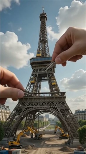 Miniature Eiffel Tower Construction 8K #shorts #asmr #diy
