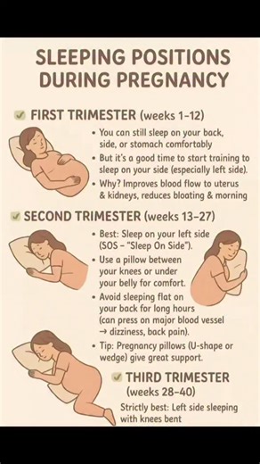 CMA Ankita Singh | Prenatal Yoga | Postnatal Yoga Expert on Instagram: "🌙 Sleeping Positions During Pregnancy (Trimester-wise) Finding a comfortable sleeping position is one of the biggest struggles during pregnancy. Here’s a simple trimester-wise guide to help you sleep safer and better. 🤰 Trimester 1 (Week 1–12) ⭐ Best Position: Any comfortable position Your bump is still small, so you can safely sleep on your back, side, or even your stomach. 💡 Why it works? The uterus is still protected i