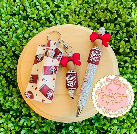 Soda Inspired Chapstick Holder Keychain and Pen Set. DR Pepper Inspired Chapstick Holder Keychain and Pen Set. - Etsy