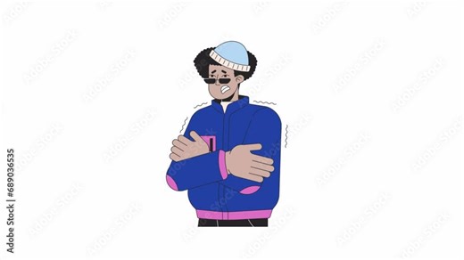 Hispanic young man shivering from cold weather line 2D character animation. Winter outfit latino guy chills flat color cartoon 4K video, alpha channel. Freezing animated person on white background Stock Video
