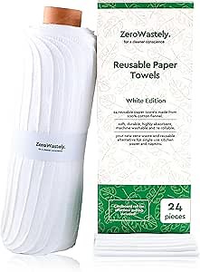 Reusable Paper Towels - Value Pack of 24 Paperless Paper Towels! - 100% Cotton, Super Soft, Absorbent, Washable and Made To Last