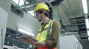 Electrical and Instrument technician checking electrical control board of solar electricity generation