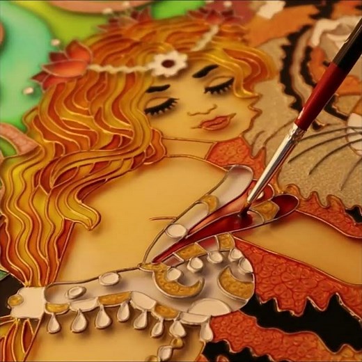 The Princess and her Tiger, Stained Glass Painting. DIY idea by Mr.Hi!