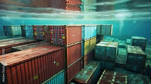 Cargo containers falling from ship and sinking to the ocean floor