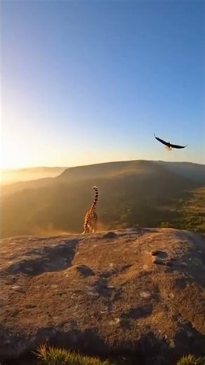 Lion Chasing Deer as Eagle Flies Overhead