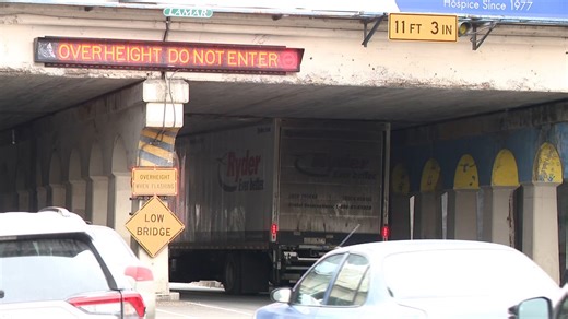 Moving truck gets stuck under Stevens Street Bridge in downtown Spokane