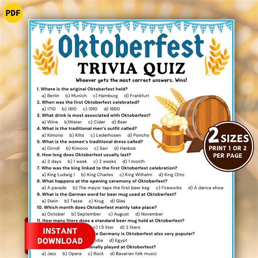 Oktoberfest Trivia Game, Printable Oktoberfest Games, Oktoberfest Party Games, Oktoberfest Quiz, Beer Festival Game, German Trivia Quiz - Etsy New Zealand