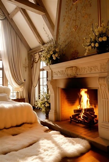 Cozy Bedroom Fireplace ☀️ Peaceful Winter Morning Ambience