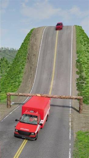 Red Rally Car & Red Trucks vs Log Trap - BeamNG.Drive - 206 #car #beamngcrashes #beamcrashers