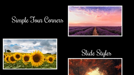 Keep your slides clean, balanced, and beautifully arranged with the Simple Four Corners Effect Pack! This collection features four Slide Styles, each showcasing four landscape images that pan across the screen in unique ways, for a total of 16 variations. https://choiceslides.com/products/simple-four-corners #visualstorytelling #Slideshow #photopia #photopiadirector #photopiacreator | Choice Slides | Facebook