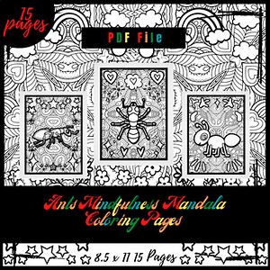 Ants Mindfulness Mandala Coloring Pages, Insects & Arachnids Coloring Sheets PDF