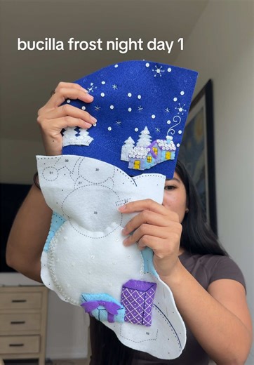 day one of sewing the bucilla frosty night stocking💙☃️ so far we are 5 hours in and was able to complete a lot! #sewingforyoupage #diy #sewingtiktok #handcraft #crafty