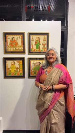 Monalisa Kalagram on Instagram: "Deeply rooted in tradition, Chetan Gangawane’s works draw from the narrative richness of the Chitrakathi painting style. Presented here is the Shringar Series — a set of four works depicting women engaged in acts of adornment, capturing moments of grace, ritual, and feminine expression. Executed in watercolour on handmade paper, these works reflect a disciplined hand and a strong connection to inherited visual language. Line, colour, and form come together with c