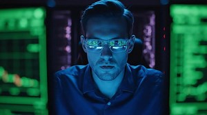 Download Data analysis with a focused analyst at computer workstation examining stock market data and financial charts providing insights for investment strategies for free