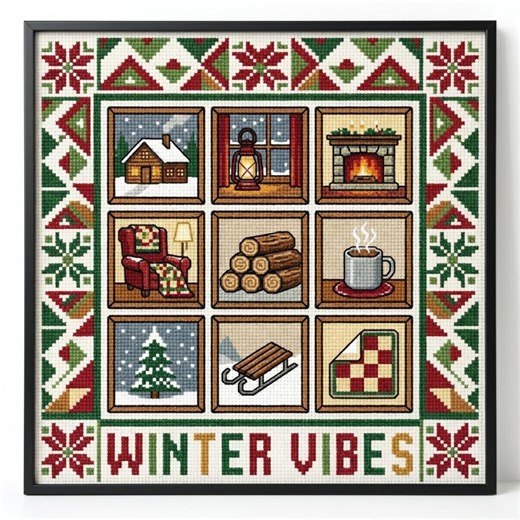 Winter Quilt Mini Cross Stitch Patterns Cozy Cabin Sampler Christmas Decor Fair Isle Border Hygge PDF Digital Download - Etsy
