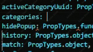 Javascript react computer programming code type close up detail pixel shot 4K macro on screen.