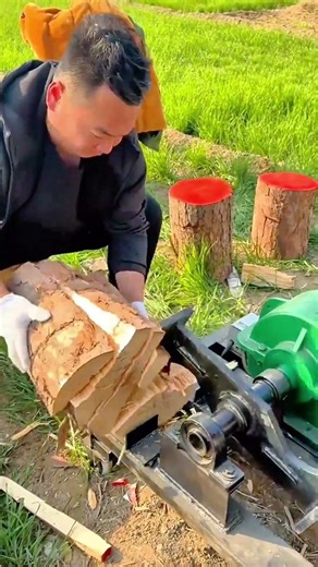 automatic splitting of wooden logs using a splitting machine