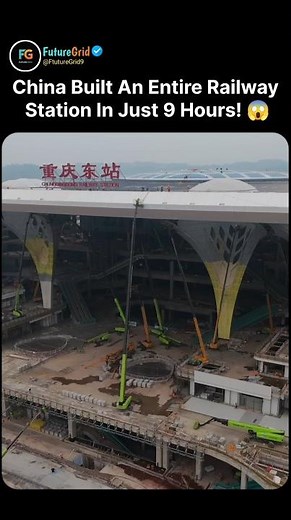China’s workers build a full railway station overnight! #china, #railway, #9hours,