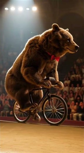 A bear riding a bike on a wire