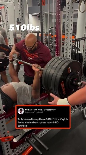 Kemari Copeland benched a Virginia Tech record 510 POUNDS‼️🤯