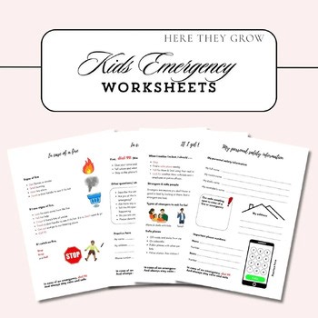 Kids Emergency Worksheets | 4-Page Printable Safety Pack