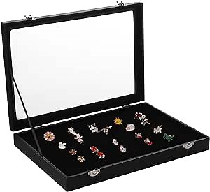 Pin Display Case, 13.8x9.5 Inch Dustproof Pin Collection Display Box, PU Display Frame, Clear Display Holder Board Frame for Military Medals, Beach Tags, Jewelry Pins. 13.8'' x 9.5'' x 2''