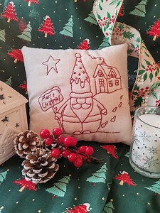 Merry Christmas Santa Redwork Stitchery Cushion Primitive PDF Pattern - Etsy Australia