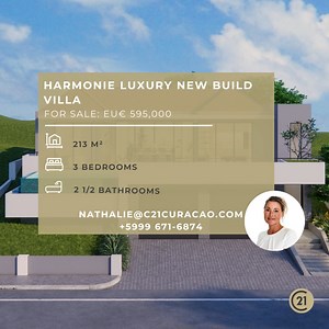 FOR SALE: 🏠 Harmonie Luxury New Build Villa Price: EU€ 595,000 ✅ Infinity pool ✅ Centrally located ✅ 2-car garage ✅ 3 bedrooms ✅ 2.5 bathrooms ✅ Partial ocean views ✅ Large terrace Want to see more? Check it out via: https://bitly.ws/38yGR Or book a viewing with one of our agents: 📞Nathalie: (599 9) 671-6874 📞Office: (599 9) 737-0201 📧nathalie@c21curacao.com 📧office@c21curacao.com #century21 #c21 #curacao #realestate #realestatecuracao #forsale | Century 21 Real Estate Curacao