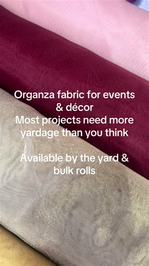 Event organza fabric for weddings, venues, and décor projects. Ideal for chair sashes, backdrops, overlays, and full-room styling. Available by the yard and in bulk. Visit NewStarFabric.com #fabricbytheyard