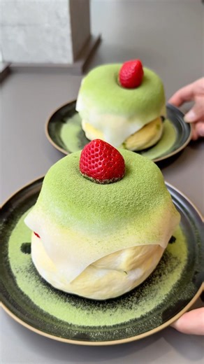 Fluffy, cloud-like matcha mochi pancakes