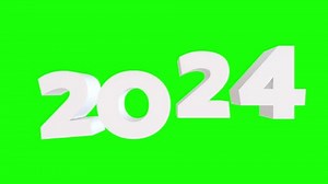 3d animated falling text 2024 with green screen and alpha matte
