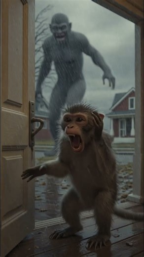 Monkey Trapped on Porch During Violent Storm | Ring Doorbell Footage | #shorts #monkey #footage #ai