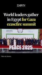 US President Donald Trump and Egyptian President Abdel Fattah al-Sisi posed with other world leaders for a group photo on Monday ahead of Gaza peace summit held in Egypt’s Sharm el-Sheikh. The international summit which gathered more than 20 world leaders and is led by Trump and Sisi, aims to finalize an agreement aimed at ending the war in Gaza. Prime Minister Shehbaz Sharif is also present and reiterated Pakistan’s firm support for peace in the region and solidarity with the people of Palestin