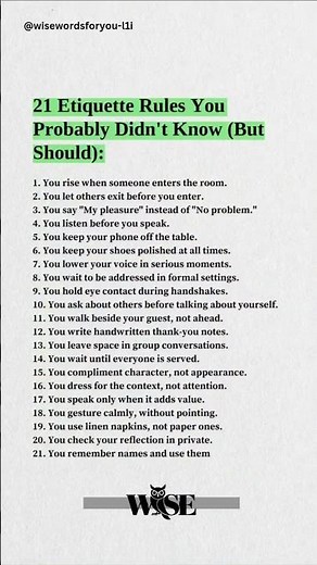 21 Etiquette Rules You Probably Didn’t Know (But Should) #wisewords #EtiquetteRules #ClassyLifestyle