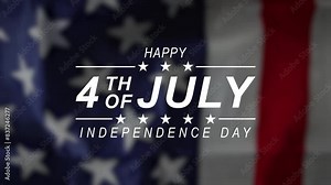 Independence Day Usa 4th of July Text Animation with American Flag and Fireworks Background. Happy 4th of July Independence Day USA. Fourth of July lettering footage with handwritten text animation.
