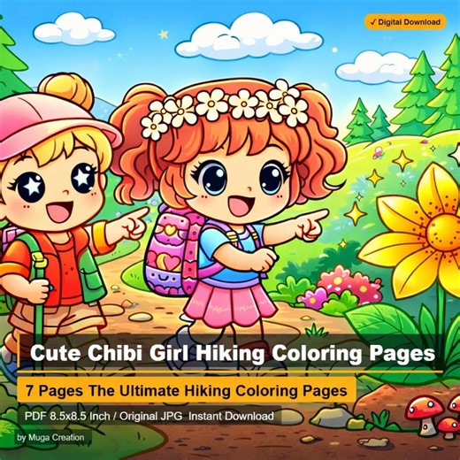 Cute Chibi Girl Hiking Coloring Pages Set - Printable PDF for Kids - Etsy