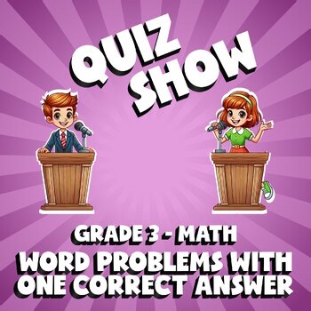 Word Problems with One Correct Answer QUIZ SHOW Math Game - No Prep Grade 3