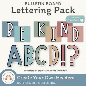 Bulletin Board Lettering Pack | CUTE SEA LIFE Classroom Decor | Editable